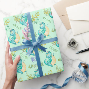 Niedlich Little Dinosaurier Personalisiert Geschenkpapier