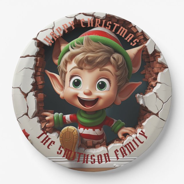 Niedlich Little Elf 3D Weihnachten Pappteller (Vorderseite)