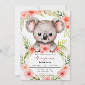 Niedlich Little Floral Koala Girl Geburtstag Einladung