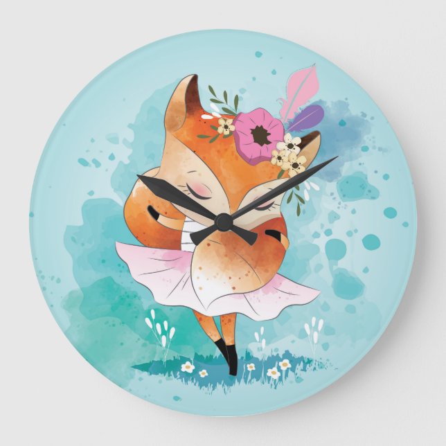 Niedlich Little Fox Große Wanduhr (Vorderseite)