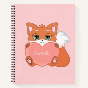 Niedlich Little Fox hält ein Herz-Notebook Notizbuch