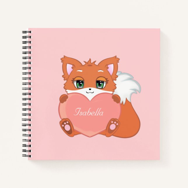 Niedlich Little Fox hält ein Herz-Notebook Notizbuch (Vorderseite)