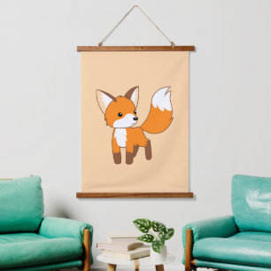 Niedlich Little Fox Peach Wandteppich Mit Holzrahmen
