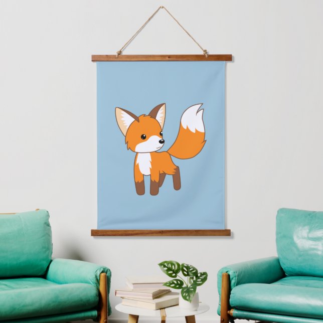 Niedlich Little Fox Wandteppich Mit Holzrahmen (Wohnzimmer)