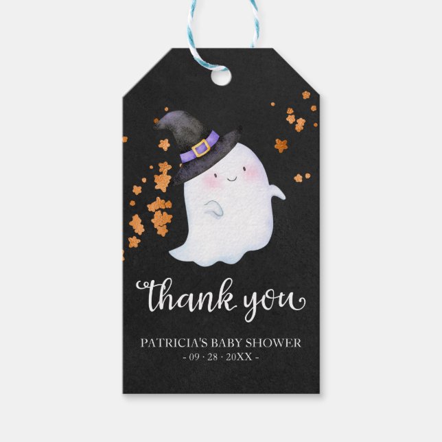 Niedlich Little Ghost Halloween Kinderdusche Danke Geschenkanhänger (Vorderseite)