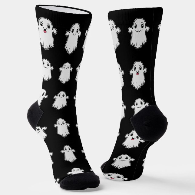 Niedlich Little Ghosts Pattern Halloween Schwarz-w Socken (Gewinkelt)