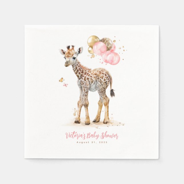 Niedlich Little Giraffe Modern Boho Pink Brown Serviette (Vorderseite)