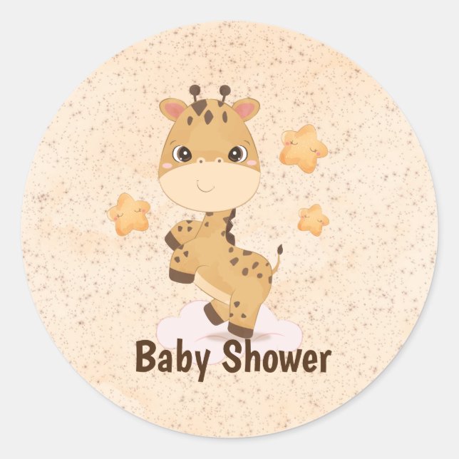 Niedlich Little Giraffe Stars Kinderdusche Runder Aufkleber (Vorderseite)