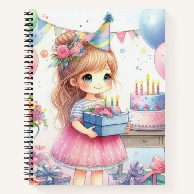 Niedlich Little Girl Birthday Party Spiral Noteboo Notizbuch (Vorderseite)