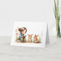 Niedlich Little Girl Blue Eyes Bucht Kaninchen Blu