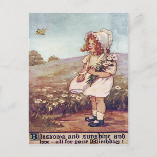 Niedlich Little Girl Daisies Butterfly Field Postkarte