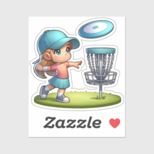 Niedlich Little Girl Disk Golf Cartoon Aufkleber