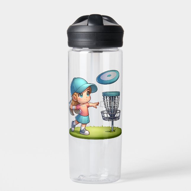 Niedlich Little Girl Disk Golf Cartoon Personalisi Trinkflasche (Vorderseite)