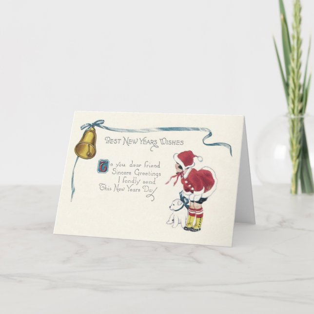 Niedlich Little Girl Dog Bell Feiertagskarte (Vorderseite)