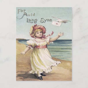 Niedlich Little Girl Dove Letter Auld Lang Syne Postkarte
