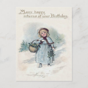 Niedlich Little Girl Holly Snow Evergreen Basket Postkarte