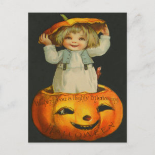 Niedlich Little Girl Lächeln Jack O' Lantern Pumpk Postkarte