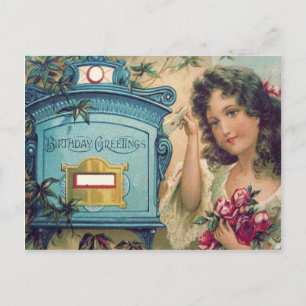 Niedlich Little Girl Mailbox Letter-Rose Postkarte