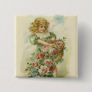 Niedlich Little Girl Pink Roses Button