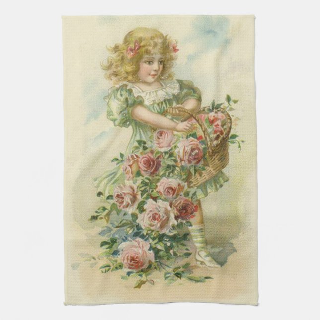 Niedlich Little Girl Pink Roses Handtuch (Vertikal)