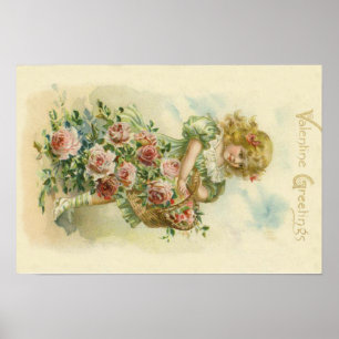 Niedlich Little Girl Pink Roses Poster