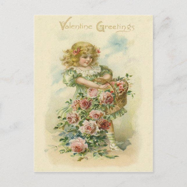 Niedlich Little Girl Pink Roses Postkarte (Vorderseite)