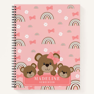 Niedlich Little Girly Bear Boho Rainbow Pink Notizbuch