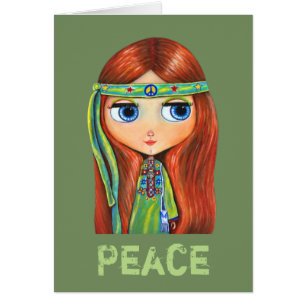 Niedlich Little Green Hippie Girl Peace Sign