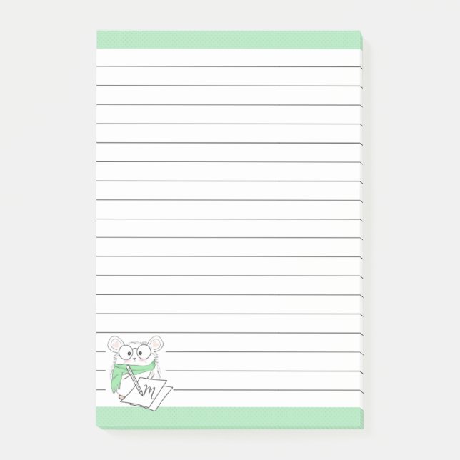 Niedlich Little Hamster Monogram Green Post-it Klebezettel (Vorderseite)