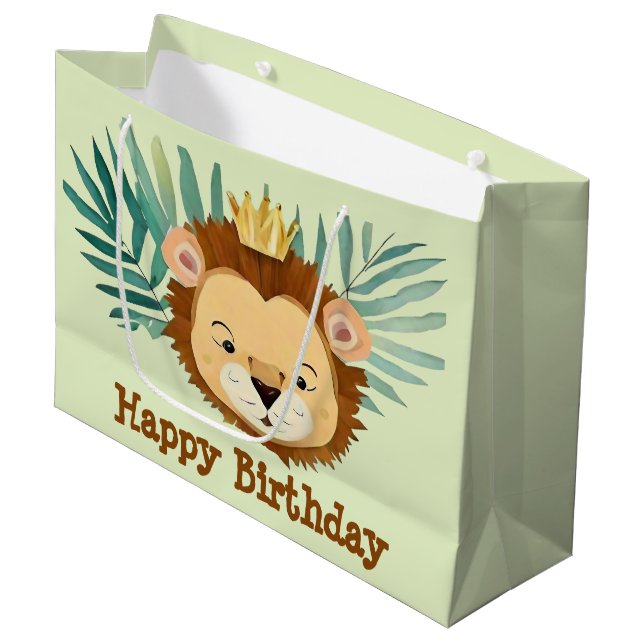 Niedlich Little Jungle Lion Birthday Große Geschenktüte (Vorderseite Schrägansicht)