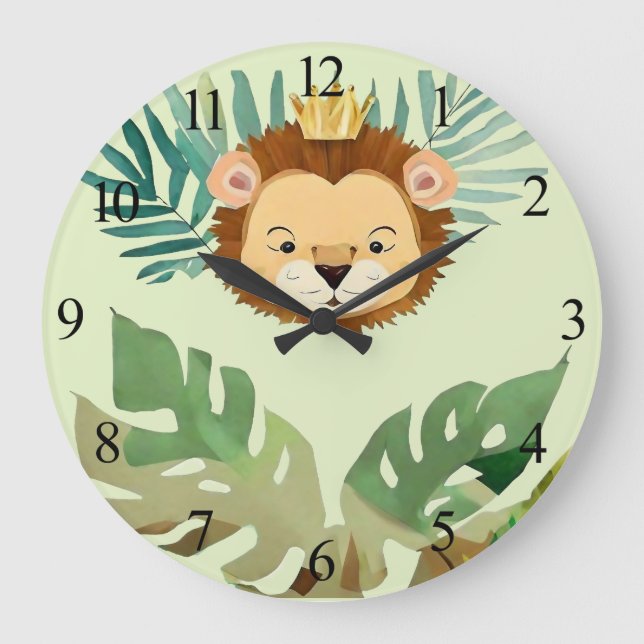 Niedlich Little Jungle Lion Birthday Große Wanduhr (Vorderseite)