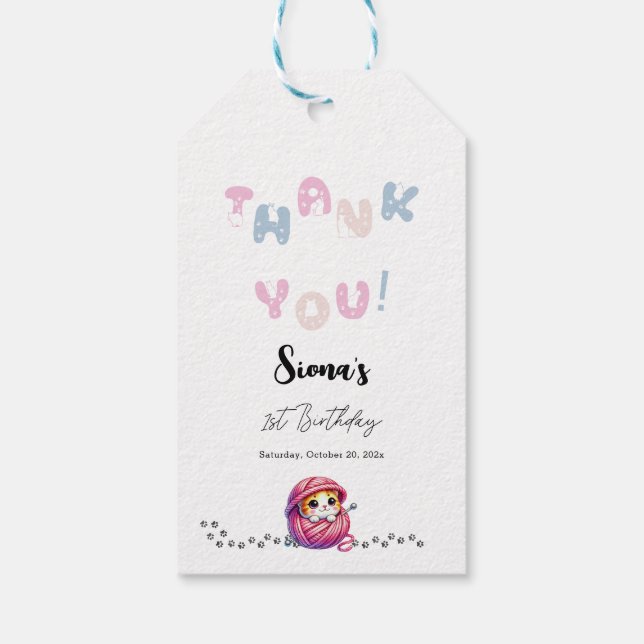 Niedlich Little Kitten 1. Geburtstag Geschenkanhänger (Rückseite)