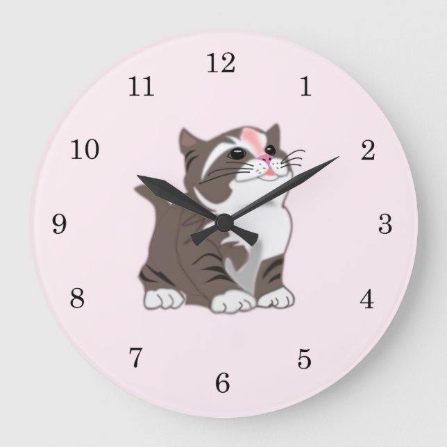 Niedlich Little Kitten Große Wanduhr (Vorderseite)