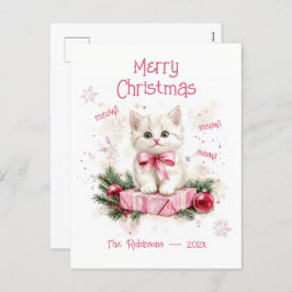 Niedlich Little Kitten Pink Weihnachtskarte Feiertagspostkarte