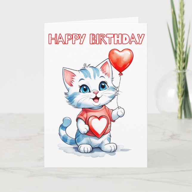 Niedlich Little Kitty Cat Happy Birthday Karte (Vorderseite)