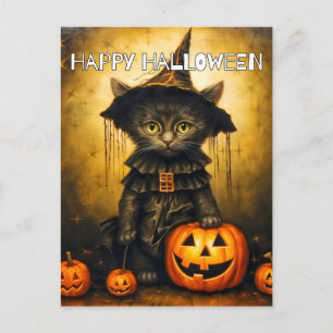 Niedlich Little Kitty Cat Hexe   Frohe Halloween Postkarte
