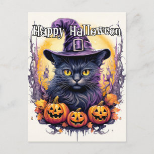 Niedlich Little Kitty Cat Hexe   Halloween Postkarte