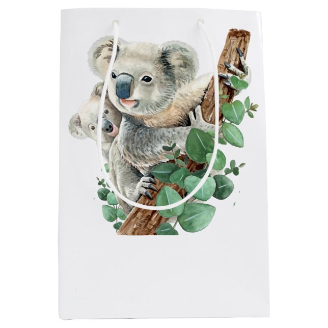 Niedlich Little Koala Bear Australische Tierkunst Mittlere Geschenktüte (Vorderseite)