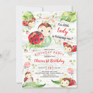 Niedlich Little Ladybug 1. Geburtstag Einladung