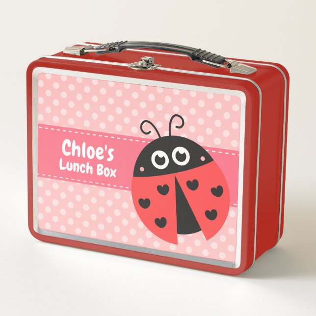 Niedlich Little Ladybug Polka Dots Girls Personali Metall Brotdose (Vorderseite)