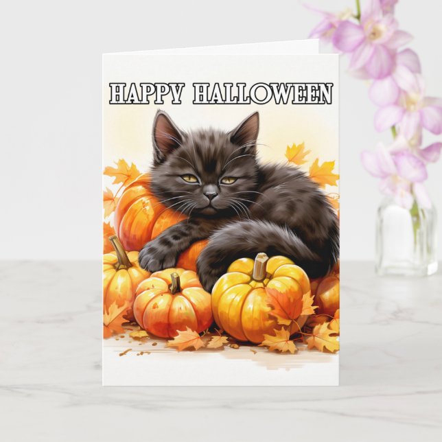 Niedlich Little Lazy Day Black Cat | Halloween Karte (Orchidee)