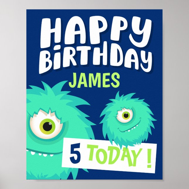 Niedlich Little Monster Blue Poster (Vorne)