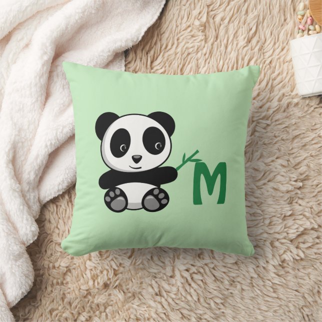 Niedlich Little Panda Bamboo Stick Monogram Green Kissen (Decke)