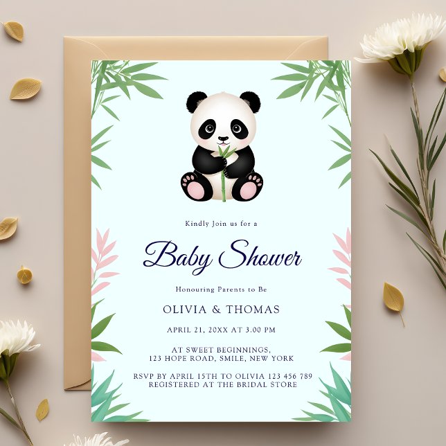 Niedlich Little Panda Greenery Babydusche Einladung (Von Creator hochgeladen)