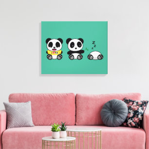 Niedlich Little Pandas auf Green Leinwanddruck