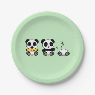 Niedlich Little Pandas auf Green Pappteller