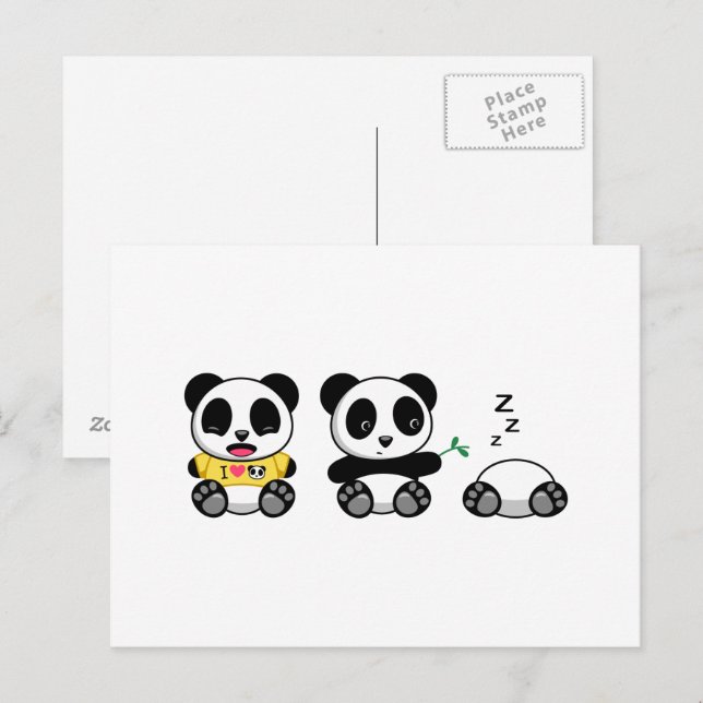 Niedlich Little Pandas auf White Postkarte (Vorne/Hinten)