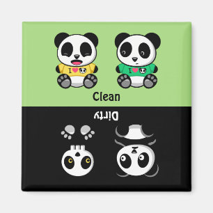 Niedlich Little Pandas Clean Dirty Green Magnet