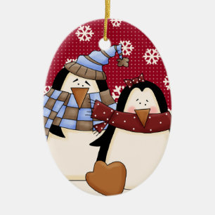 Niedlich Little Penguin Couple Keramikornament