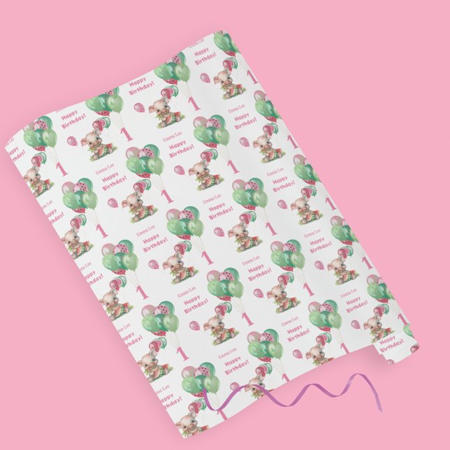Niedlich Little Piggy Eating Watermelon Geburtstag Geschenkpapier (Von Creator hochgeladen)